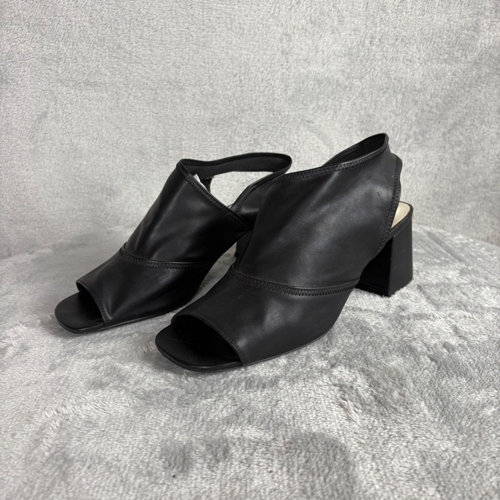 Jeffrey Campbell Sandal Hells Peep Toe Block Black Leather Slingback 8.5 Grunge
